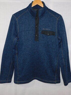 Eddie Bauer Men S  Blue Marbled  Radiator Fleece 1/2 Snap Front Pullover Sweater